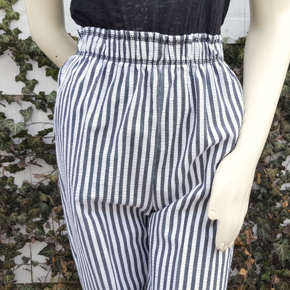 90s High Waisted Striped Pants Cropped Seersucker - Picture 6 of 8